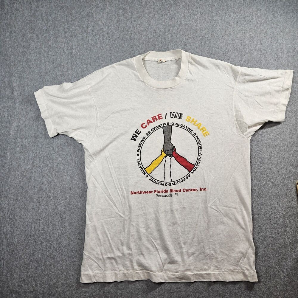 Vintage 80s Blood Donate We Care T Shirt USA Screen Star Single Stitch Florida